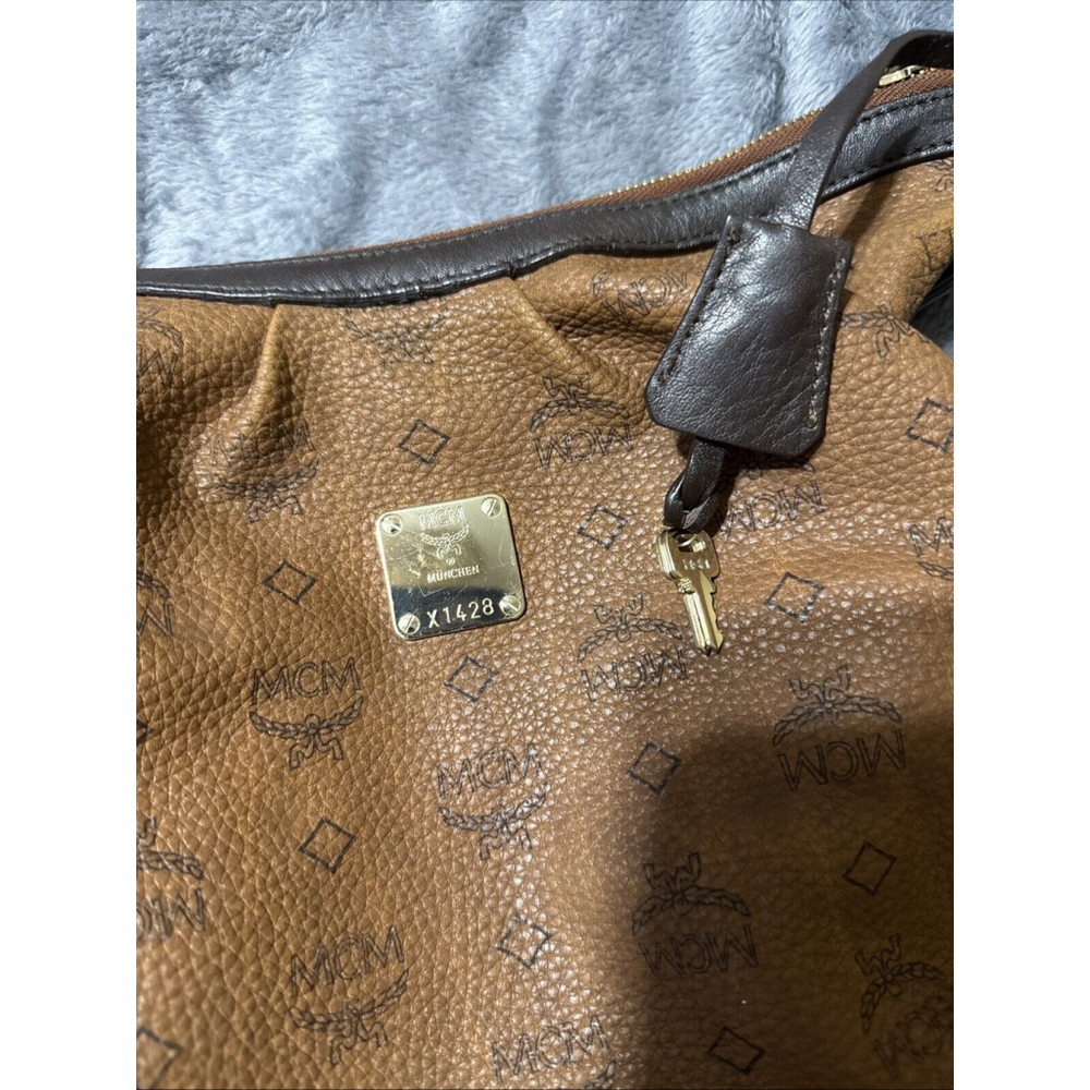 MCM Leather Brown Monogram Shoulder Hobo Handbag - Picture 15 of 16